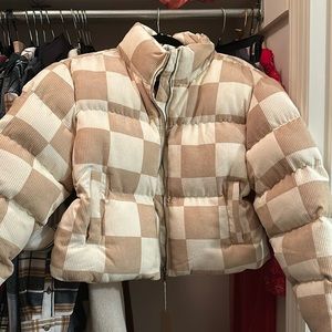 Checkered corduroy puffer jacket
